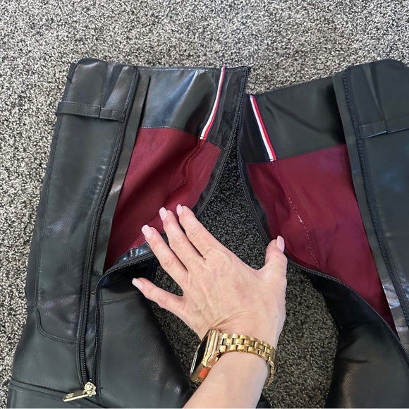 Tommy Hilfiger Black Leather Riding Boots, Gold Accents, Size 9M, Elegant Style - Picture 4 of 16